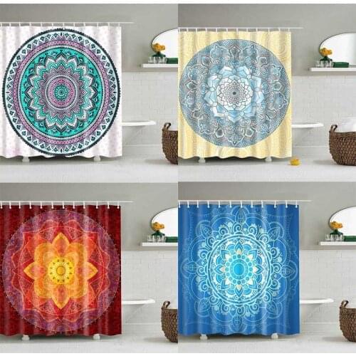 Waterproof Shower Curtain Mandala Flower Printed Bath Curtain Polyester Fabric Geometric Bath Curtains With Hooks Home Decor