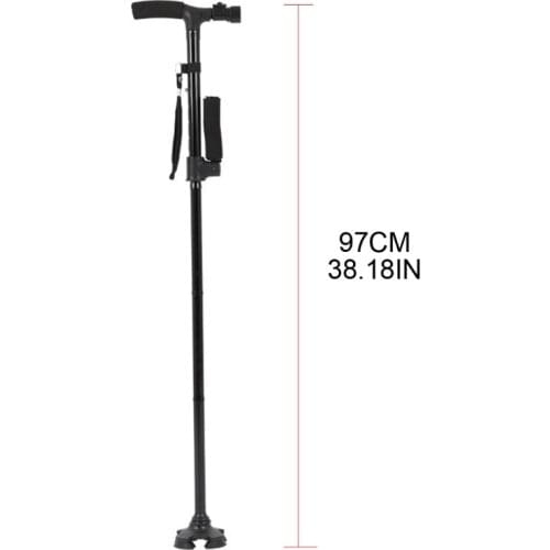 Rotating Base LED Walking Stick Hurry Cane Adjust All Terrain Pivoting Folding Cane Non-slip Lightweight Smart Elderly Aid X7JD