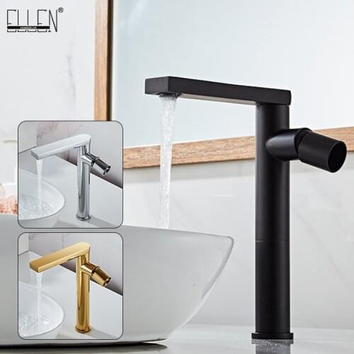 ELLEN Tall Basin Sink Faucet Black Bathroom Sink Faucet Washbasin Water Mixer Tap Hot Cold Water Basin Crane Tap EL1438