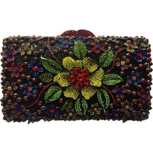 XIYUAN Elegant Women Flower Clutch purse Crystal Evening Bags Diamond Metal Minaudiere Handbags Wedding Party Dinner Purses bags