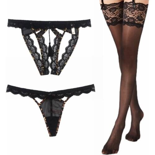 Womens Lace G-String Thong and Womens Open Crotch Panties Underwear Low Rise T-Back Underpants and Stockings