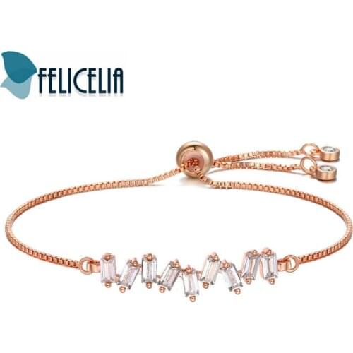Felicelia Elegant Cubic Zirconia Women Bracelet Silver/ Black/ Gold/ Rose Gold Color Adjustable Chain Bracelet Wedding Jewelry