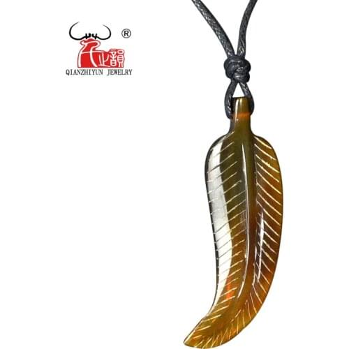1PC New Zealand Surfer Handmade Carved Feather Yak horn Pendant Primitive tribal Natural brown necklace Gifts for men and women