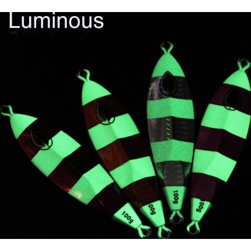 1pcs Slow Jigging Lures Fishing Lure 80g 100g 120g Assist hooks Sinking Shake Metal Spoon Iron Plate Luminous Baits Fishing Jig