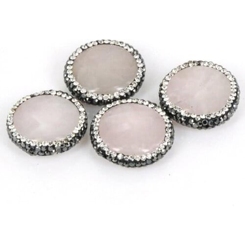 10 pcs/lot Charms Round Light Pink Crystal Black White Rhinestone Connectors Pendant For Diy Jewelry Making Material wholesale