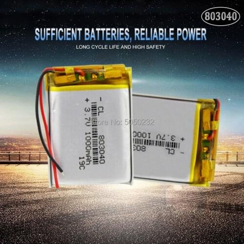 2pc 3.7V 1000mAh 803040 Li-Po ion Rechargeable battery for GPS PSP mp3 mp4 mp5 Bluetooth speaker sound mobile Pocket