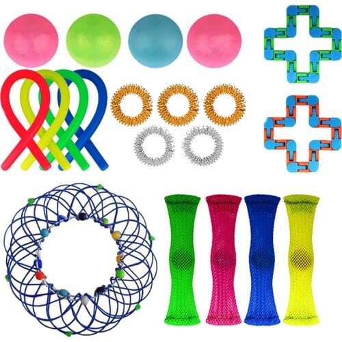 20pc/set Fidget Sensory Toy Noodle Rope Sticky Ball Stress Relief Toy Autism Anxiety Funny Fidget Toy For Kids Adult