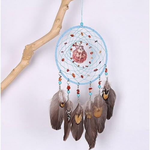 25# Mini Feather Dream Catcher Natural Feather Hanging Shell Beaded Rainbow Suncatchers Vintage Windmill Decoration Pendants