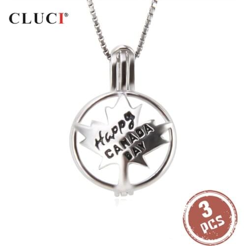 CLUCI 3pcs 925 Silver High Quality Maple Leaf Flag Cage Pendant Canada Day Celebration Pendant Accessary Charms Jewelry SC302SB