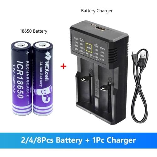 4Pcs 3.7V 18650 6000mAh Rechargeable Battery Li-ion Rechargeable Battery For Flashlight Torch Headlamp Battery With Charger