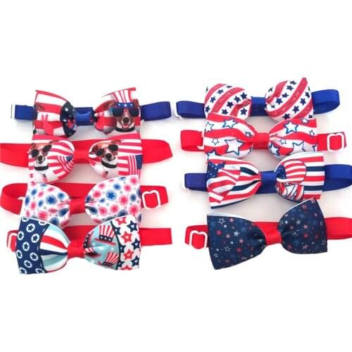 50/100pcs Small Dog Bow Ties American Independence Day Dog Bowties Hand-made Pet Dog Neckties for 4th July