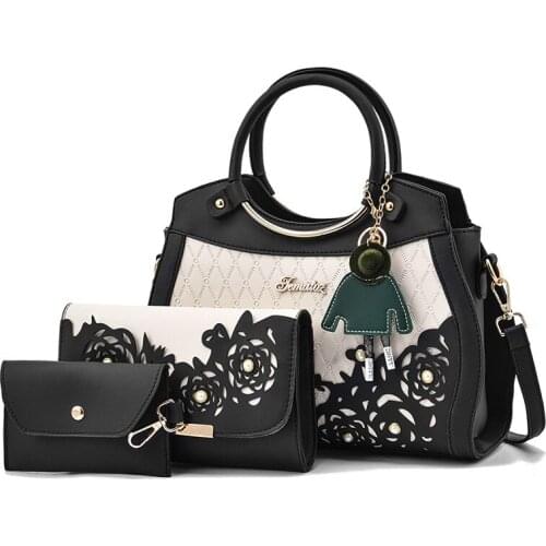 High Sense of Temperament Big Bag New 2020 Hollow Fashion Handbag Shoulder Messenger Bag Female Bag Three-piece Set