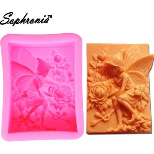 Sophronia S068 Angel Girl Flower Silicone Soap Mold Resin Clay Chocolate Candy Cake Fondant Cake Decorating Tools,9.3*6.8*3.3CM