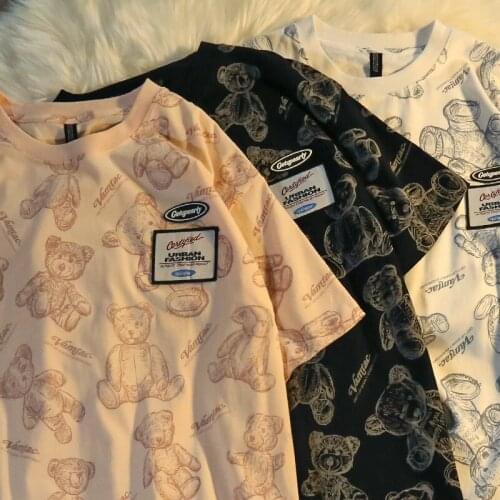 2021 New Bear Harajuku t-Shirt Women Cute Oversized Cotton Short-Sleeved High Street Loose Couple Half-Sleeved Tide Summer