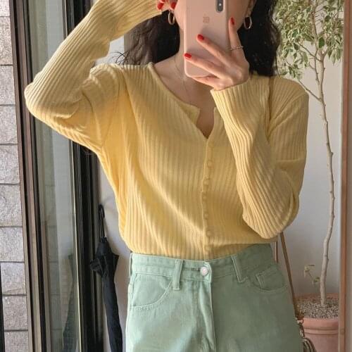 Alien Kitty Minimalist Korean Knitwear Cardigans Sweaters Slim-Fit 2021 Women Elegant Gentle Lady Loose All Match Hot Tops