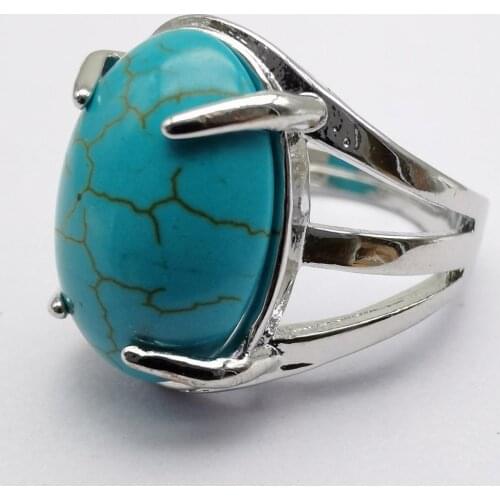 Natural Green Howlite Stone Oval Bead GEM Finger Ring Size 8-9 Jewelry For Gift X261