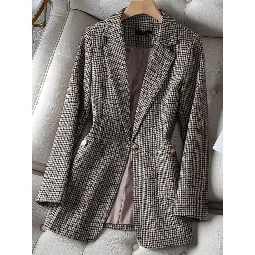 Korean autumn sports jacket womens oversized clothing Plaid sports jacket office womens jacket spring oversized clothing