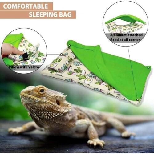 Bearded Dragon Bed with Pillow and Blanket Comfortable Warm Sleeping Bed with Plush Cover for Leopard Gecko Lizard