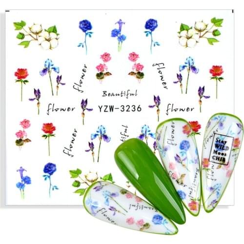 Nail Stickers Flower Patten Nail Sticker Nail Stickers Sticker Nail Decals Nail Sticker Colorful Green Leaves Big Flowers Rose