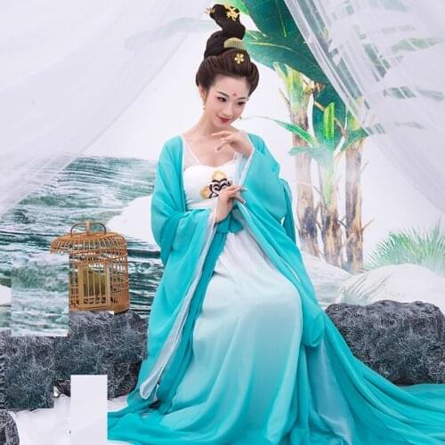 Mei Ren Jiao Blue White Fairy Dance Costume Hanfu Tang Dynasty High Waist Princess Ruqun Thematic Photography Costume for Women