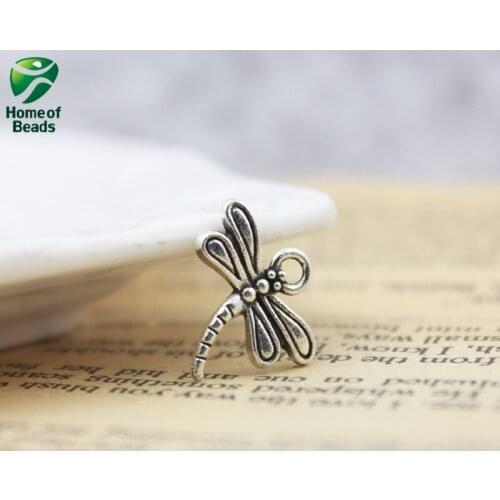 Fashion Antique Silver Color DIY Dragonfly Pendants For Jewelry Making Handmade 17x15mm 50pcs ZA1245