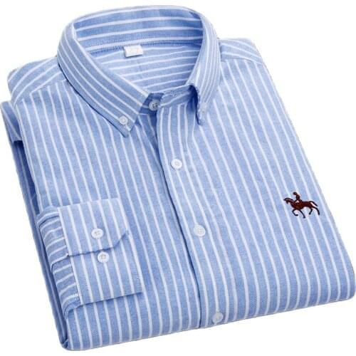 Mens 100% Cotton Striped Shirts Casual long sleeved soft oxford leisure regular fit classical business male tops