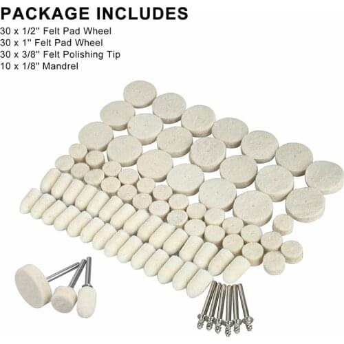 100PCS Wool Felt Mounted Mandrel Polishing Pad Set Buffing Wheels Grinding Bits Kit Multifunctional For Dremel Tool Attachment