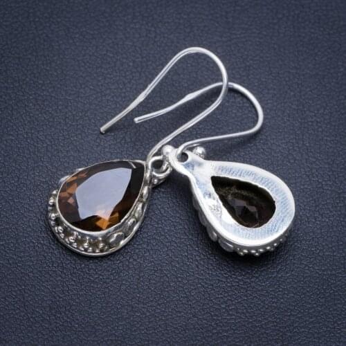 Natural Smoky Quartz Handmade Unique 925 Sterling Silver Earrings 1.25" A2289