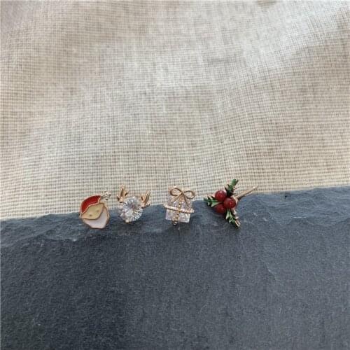 TIMEONLY Delicate Christmas Gifts Stud Earrings Red Color Hat Tree Shiny Crystal Small Earring for Women Girls Festival Jewelry