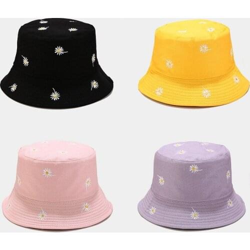 Daisies Embroidered Buckets Hat Cow Women Transparent Lace Flower Beach Panama Hats Top Snapback Fashion Daisy Sun Cap Summer