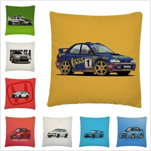 Simple Family Car Cartoon Pattern linen Cushion Cover Pillow Case for Home Sofa Car Decor Pillowcase 45X45cm