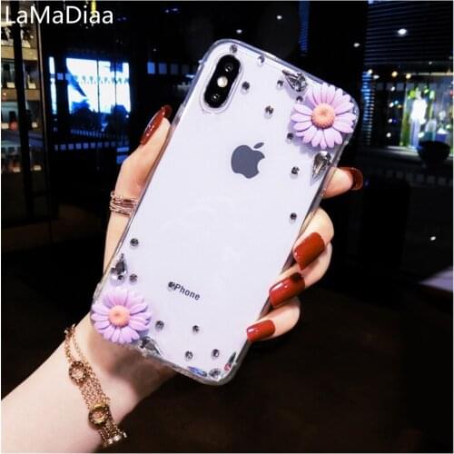 Cute Daisy Flower Diamond Transparent Case For Samsung A3 A5 A7 2017 A9 A8 A6 PLUS 2018 A50 A70 A80 A51 A71 Soft TPU Phone Shell