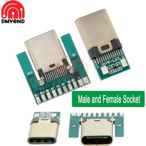 USB 3.1 Type C Connector 24 Pins Female Male Plug Socket Connector SMT Receptacle Adapter to Solder Wire Cable with PCB Board