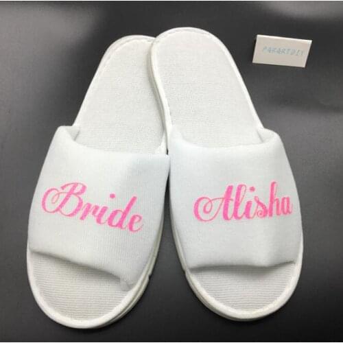 Personalize pink wedding birthday party anniversary spa slippers Matron of honor Bachelorette bridal shower party favorsgifts