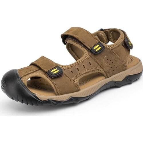 Men cow Leather Sandals Fashion Slippers Male Breathable Summer Beach Sandals Men waterproof Shoes Casual Size 38~48