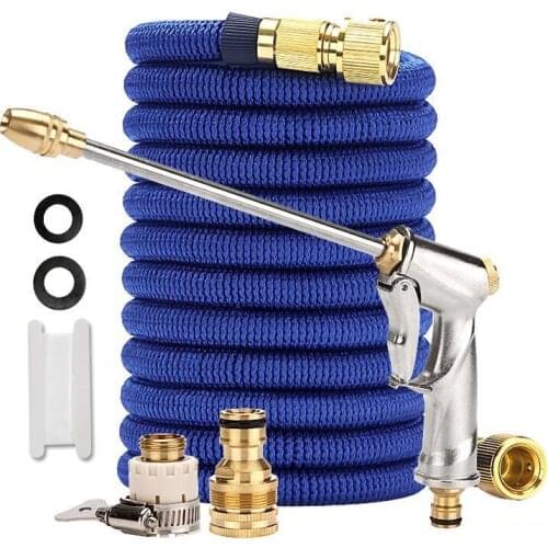Hose. With nozzle, lightweight retractable garden hose, no kinks flexibility, solid brass fittings and double latex core