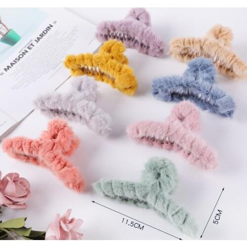Autumn Winter Cute Candy Color Hair Claws Grabbing Imitation Faux Rex Rabbit Fur Girl Hair Accessories Modeling Tools