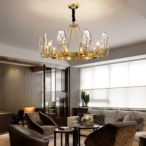 Modern Luxury Crystal Led Chandelier Living Room Bedroom Luminaires Dining Room Hanging Lamp Copper Simple Chandelier Lighting
