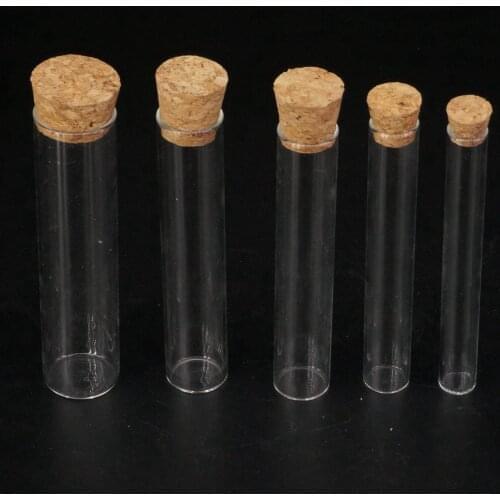 5pcs 12-40mm Flat Bottom Test Tube Laboratory School Educational Supplies Glass Test Tube With Cork Stoppers