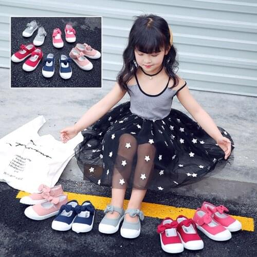 Childrens Casual Wear shoes colorful canvas slip-on Shoes Candy color Baby Girls shoes with cute bowknot Hook & loop SH19027