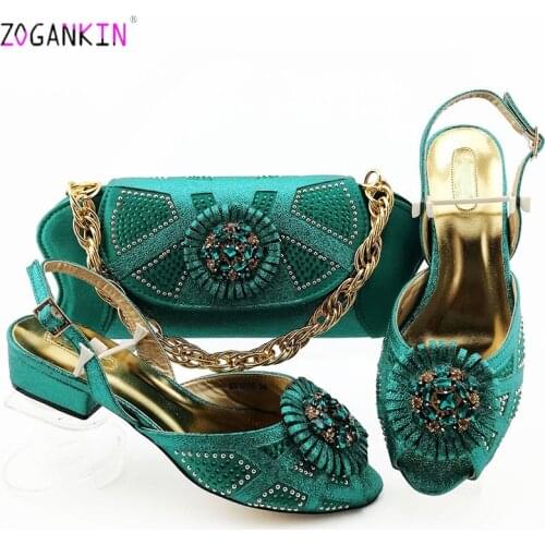 Comfortable Heels African Women Shoes and Bag to Match in Teal Color African Style with Evening Bag Matching Shoes and Bag