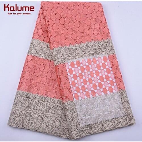 Kalume High Quality African Guipure Cord Lace Fabric Peach Net Water Soluble Cord Lace With Stones For Nigerian Wedding Sew 1935