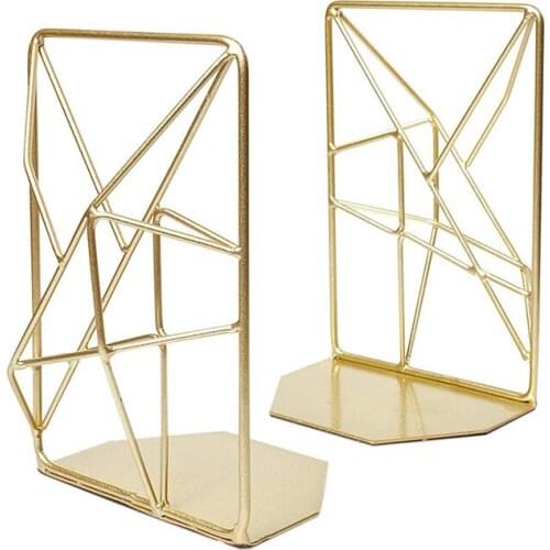 2Pcs Geometric Bookends with Matte Finish Decorative Iron Book Stoppers Industrial/Home/Office Creative Shelf Decor Rustic Decor