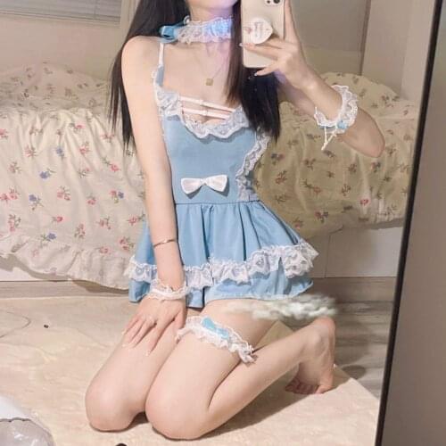 Women Lovely Maid Cosplay Costume Lolita Blue Animation Show Japanese Outfit Dress Clothes Costume Accessories Sexy Dress Erotic
