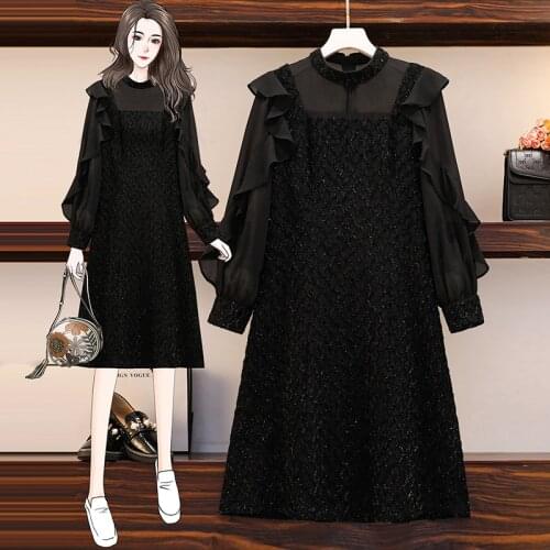Large size ladies' spring 2021 new fat sister han edition chiffon stitching show mm thin belly dress child temperament