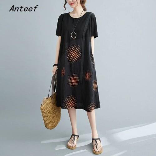 Short sleeve cotton vintage Polka Dot dresses for women casual loose midi woman summer dress elegant clothes 2021