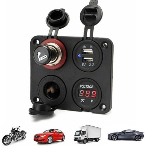 12V-24V Dual Car Cigarette Lighter Plug Socket Dual USB Port Charger Voltmeter