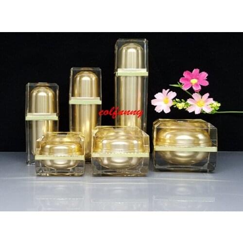 15/30/50g 20ml 40ml 60ml Acrylic Cream Jar Gold Cap Empty Cosmetic Bottle Container Jar Square Lotion Pump Bottle F050714