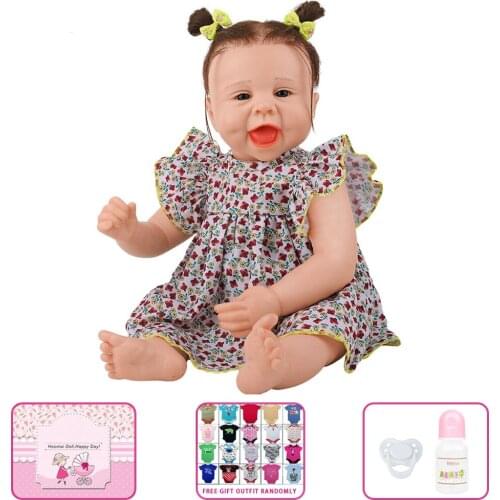 22inch 55CM Levi All Silicone Reborn Baby Doll Smile Newborn Princess Grey Skirt Birthday Gift Toy Soft Vinyl