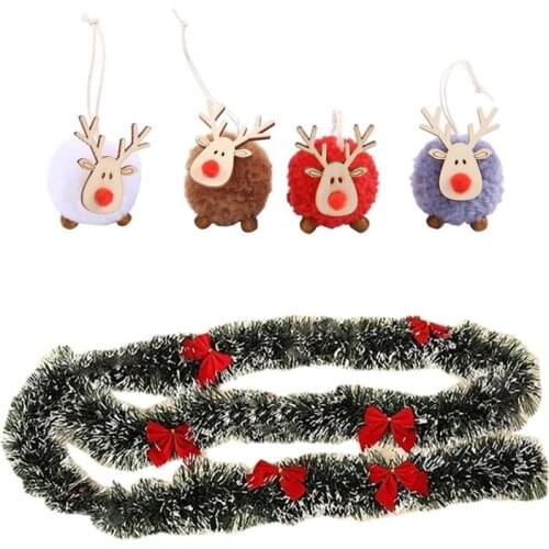 4 PACK Cute Felt Wooden Elk Christmas Tree Decorations with 2M Christmas Eve Decoration Bar Tops